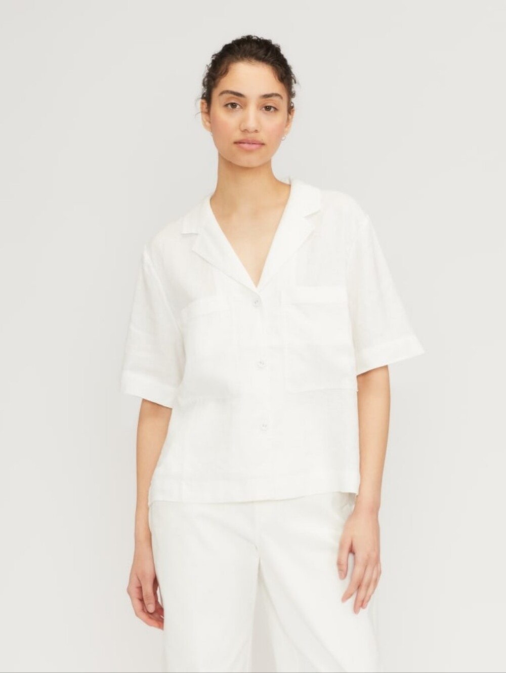 Everlane White Linen Button-Front Workwear Pocket Shirt Size XS